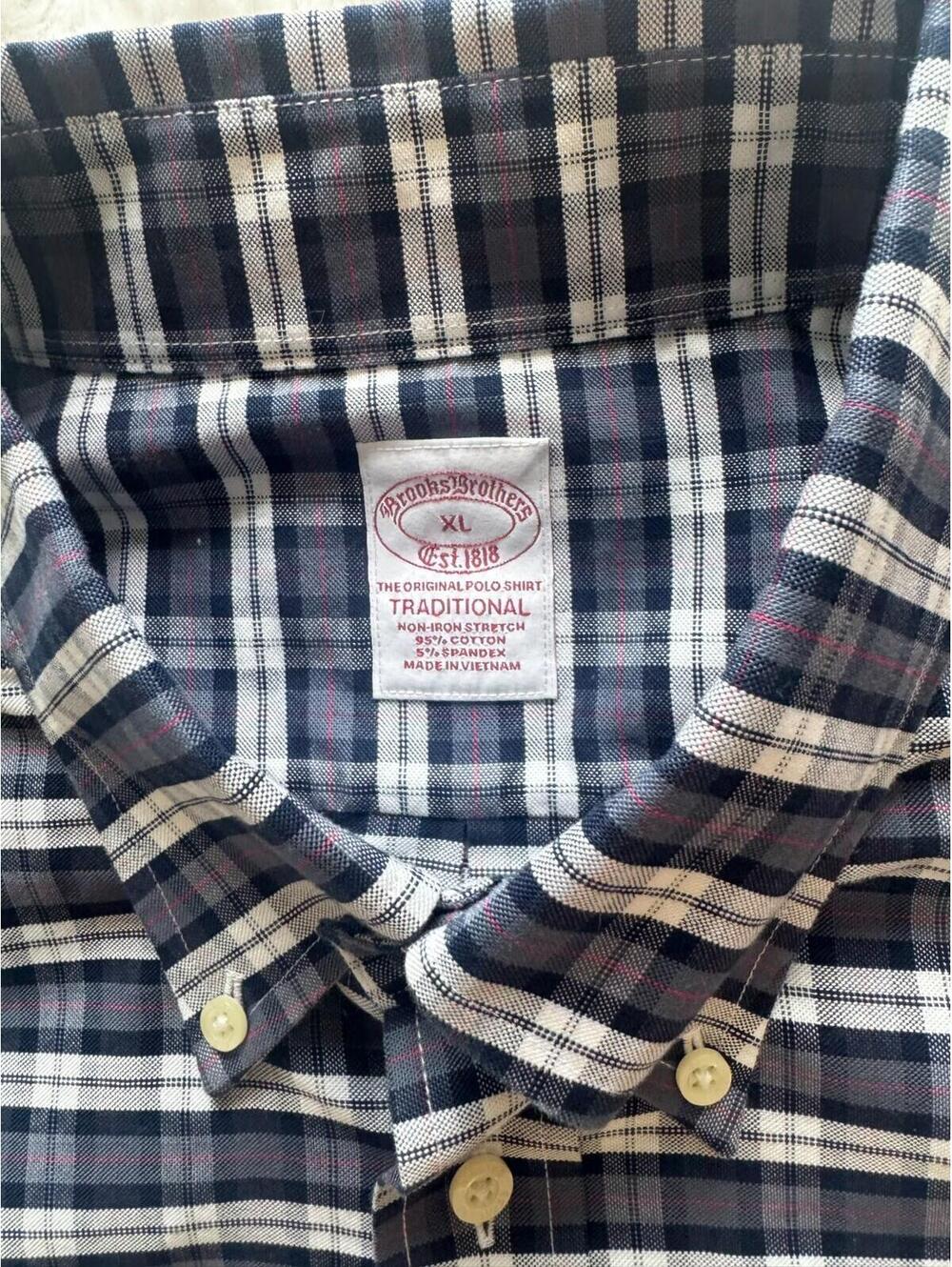 Brooks Brothers XL Plaid Button Down Shirt Non Iron Stretch Cotton Blue White Me - Picture 4 of 6